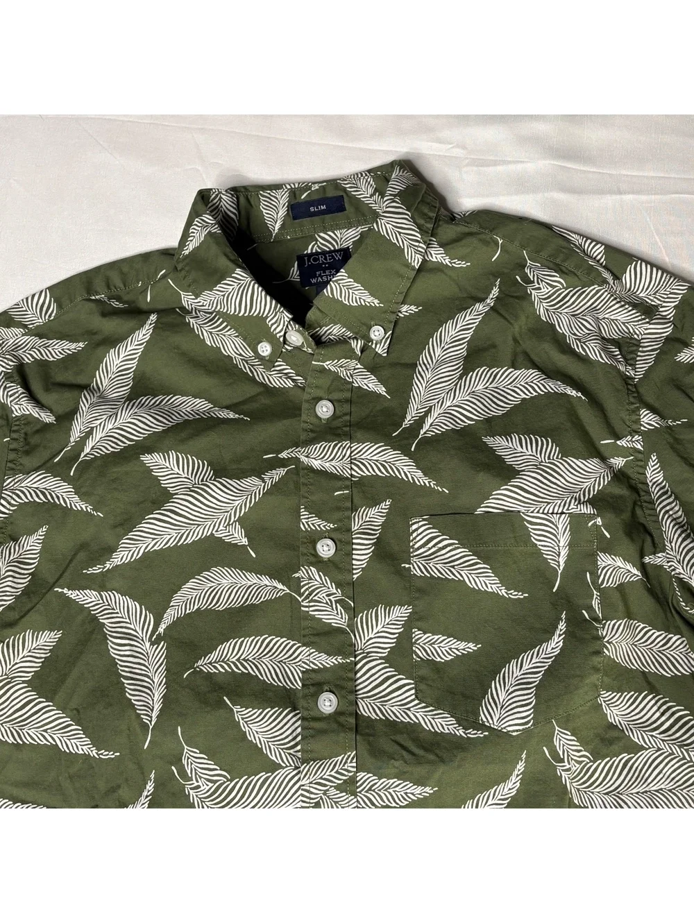 J.Crew Flex Washed Slim Fit Green Leaf Print Button-Up Shirt